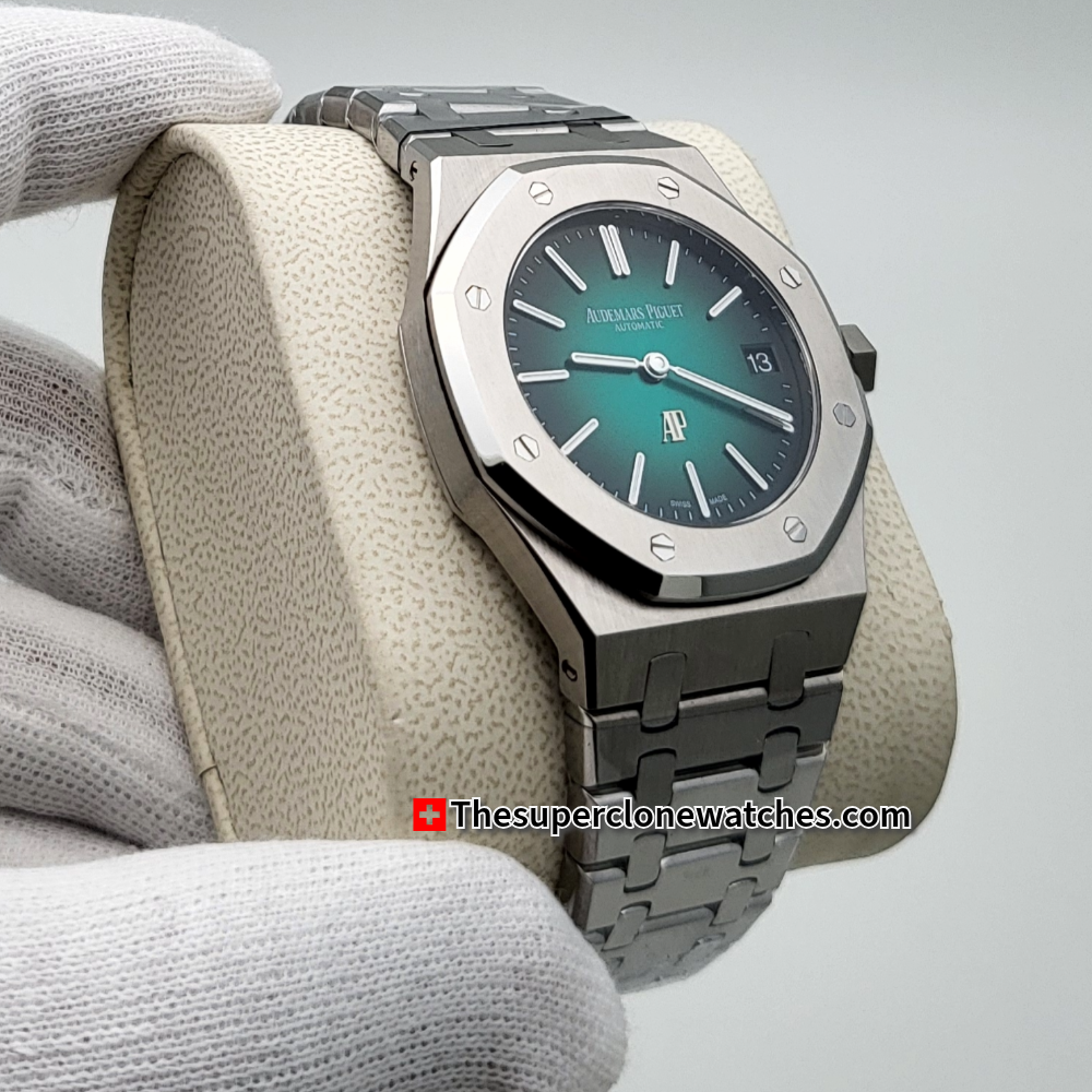 Audemars Piguet Royal Oak Jumbo Extra-Thin Platinum Smoked Green Dial Exact 1:1 Super Clone 2121 Swiss Movement Replica Watch