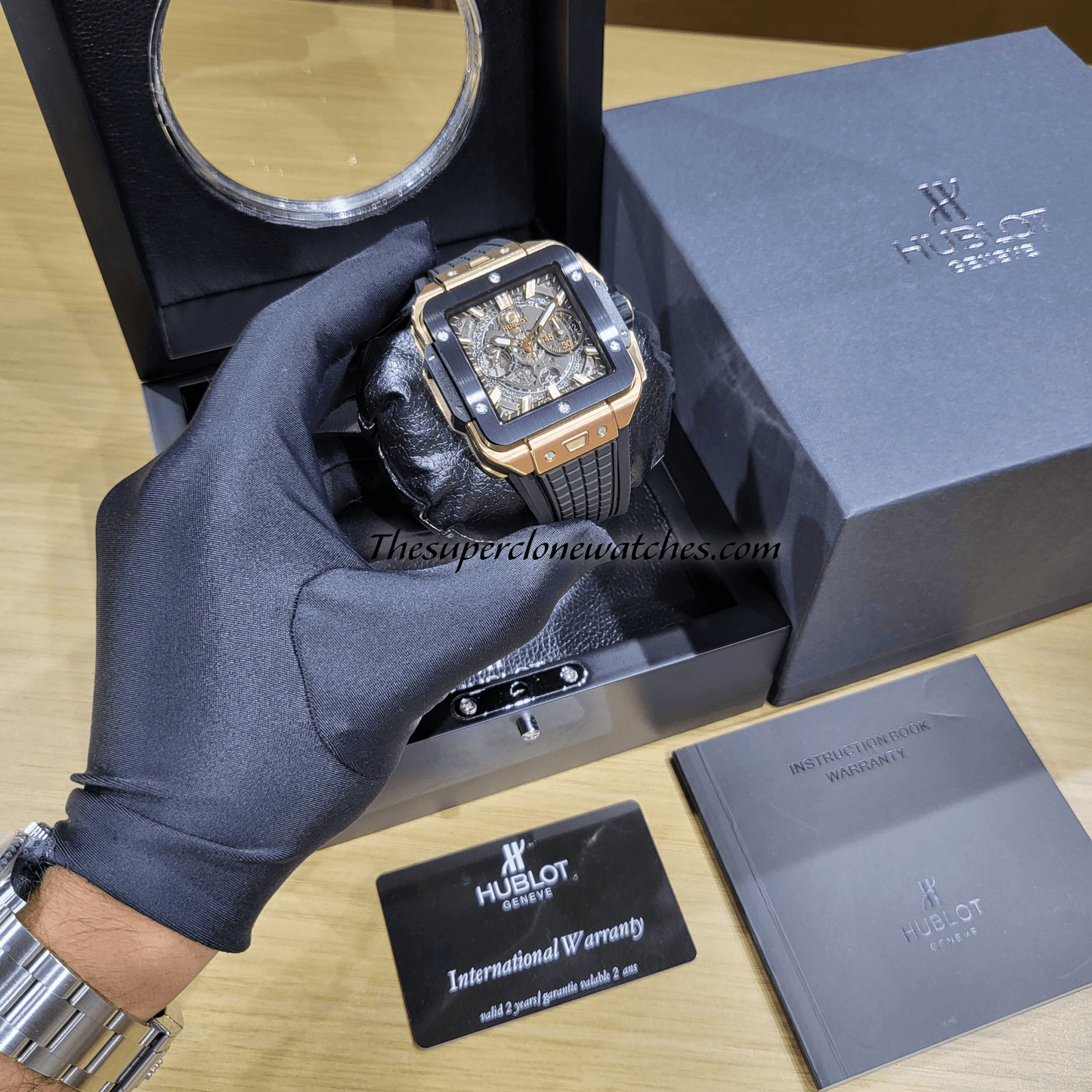 Hublot Square Bang Unico King Gold Ceramic Exact 1:1 Super Clone HUB1280 Swiss Movement Replica Watch