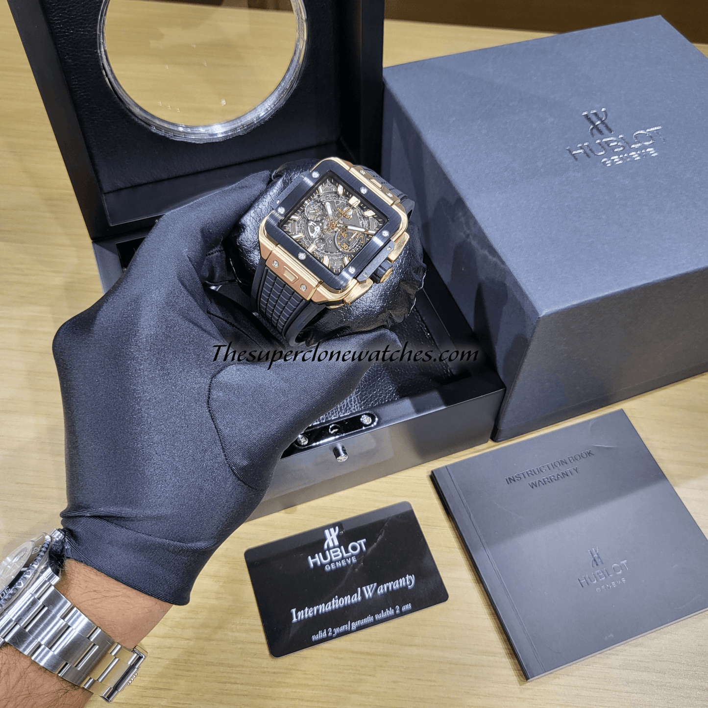 Hublot Square Bang Unico King Gold Ceramic Exact 1:1 Super Clone HUB1280 Swiss Movement Replica Watch