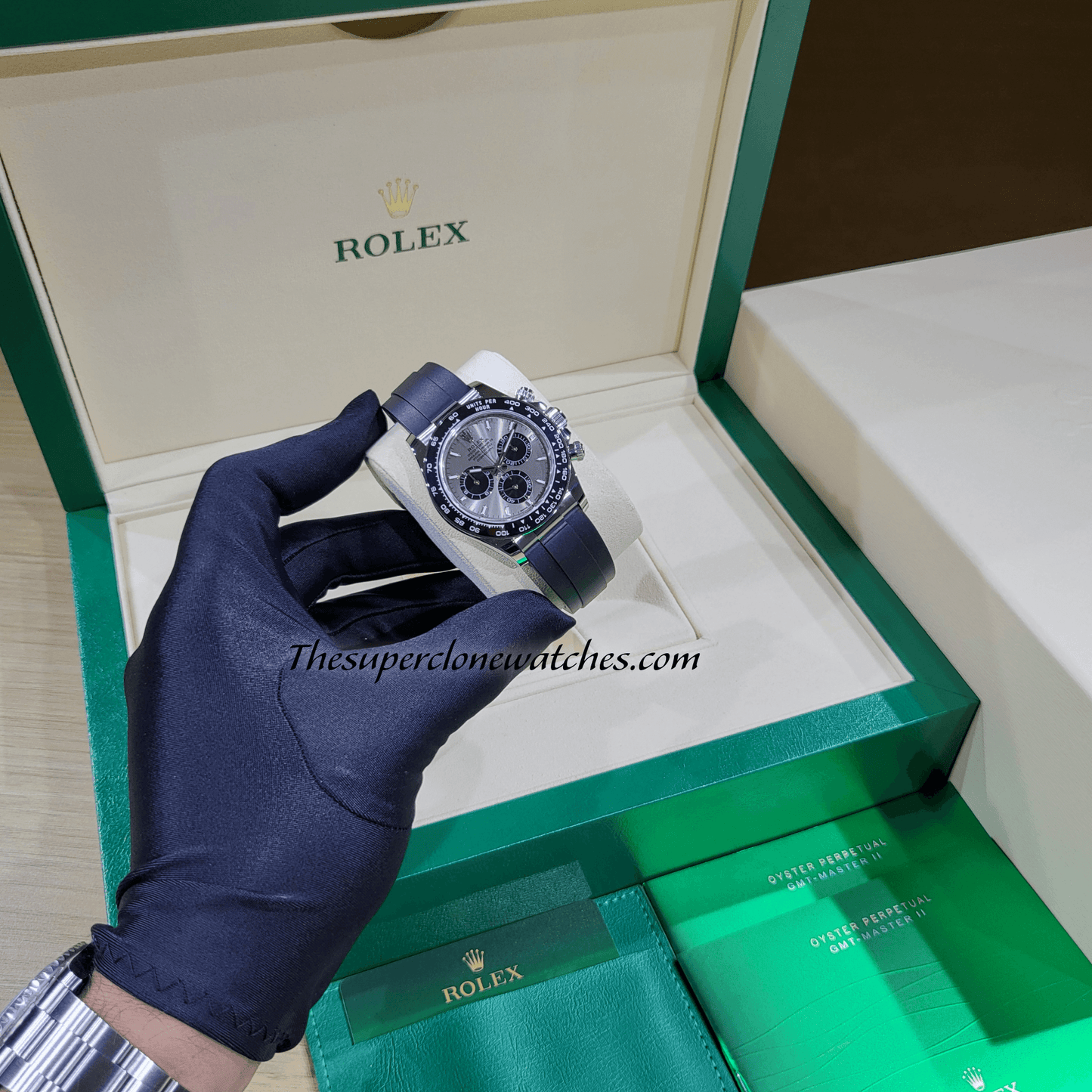 Rolex Cosmograph Daytona 18kt White Gold Oysterflex Steel Dial Exact 1:1 Super Clone 4131 Swiss Movement Replica Watch Ref-126519LN