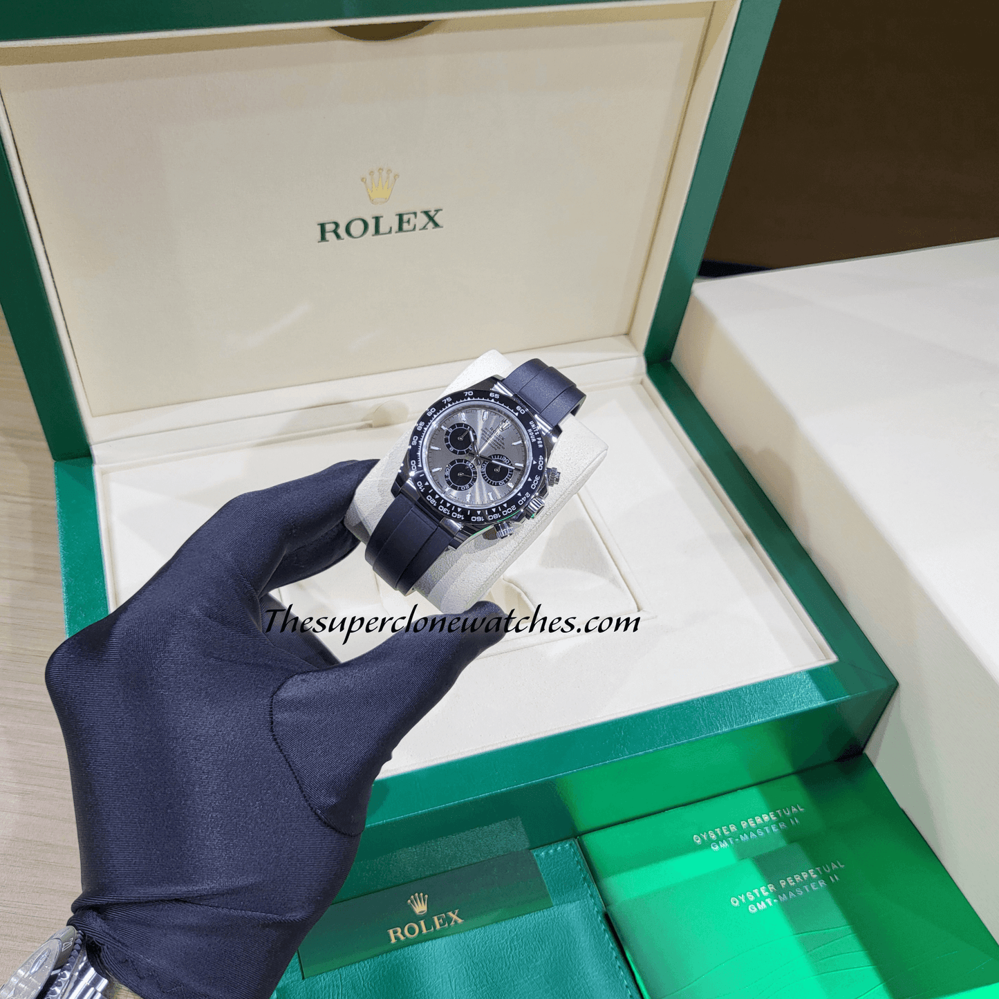 Rolex Cosmograph Daytona 18kt White Gold Oysterflex Steel Dial Exact 1:1 Super Clone 4131 Swiss Movement Replica Watch Ref-126519LN