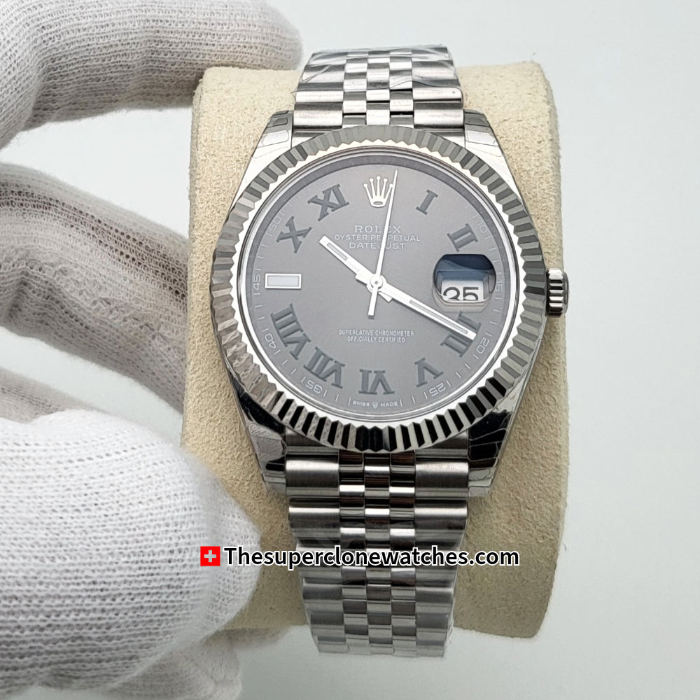 Rolex Datejust Oystersteel and White Gold Slate Dial Exact 1:1 Super Clone 3235 Swiss Movement Replica Watch Ref-126334