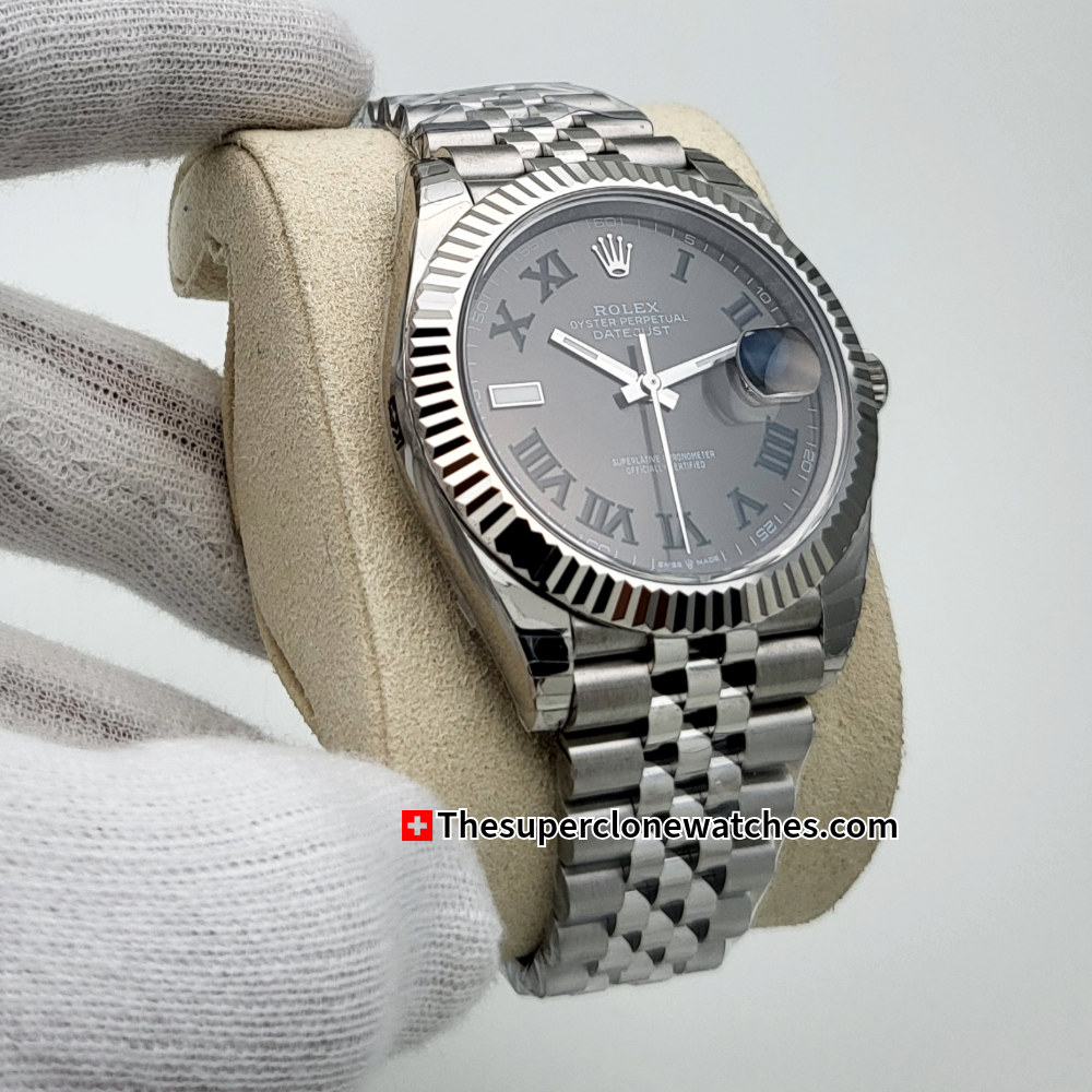 Rolex Datejust Oystersteel and White Gold Slate Dial Exact 1:1 Super Clone 3235 Swiss Movement Replica Watch Ref-126334