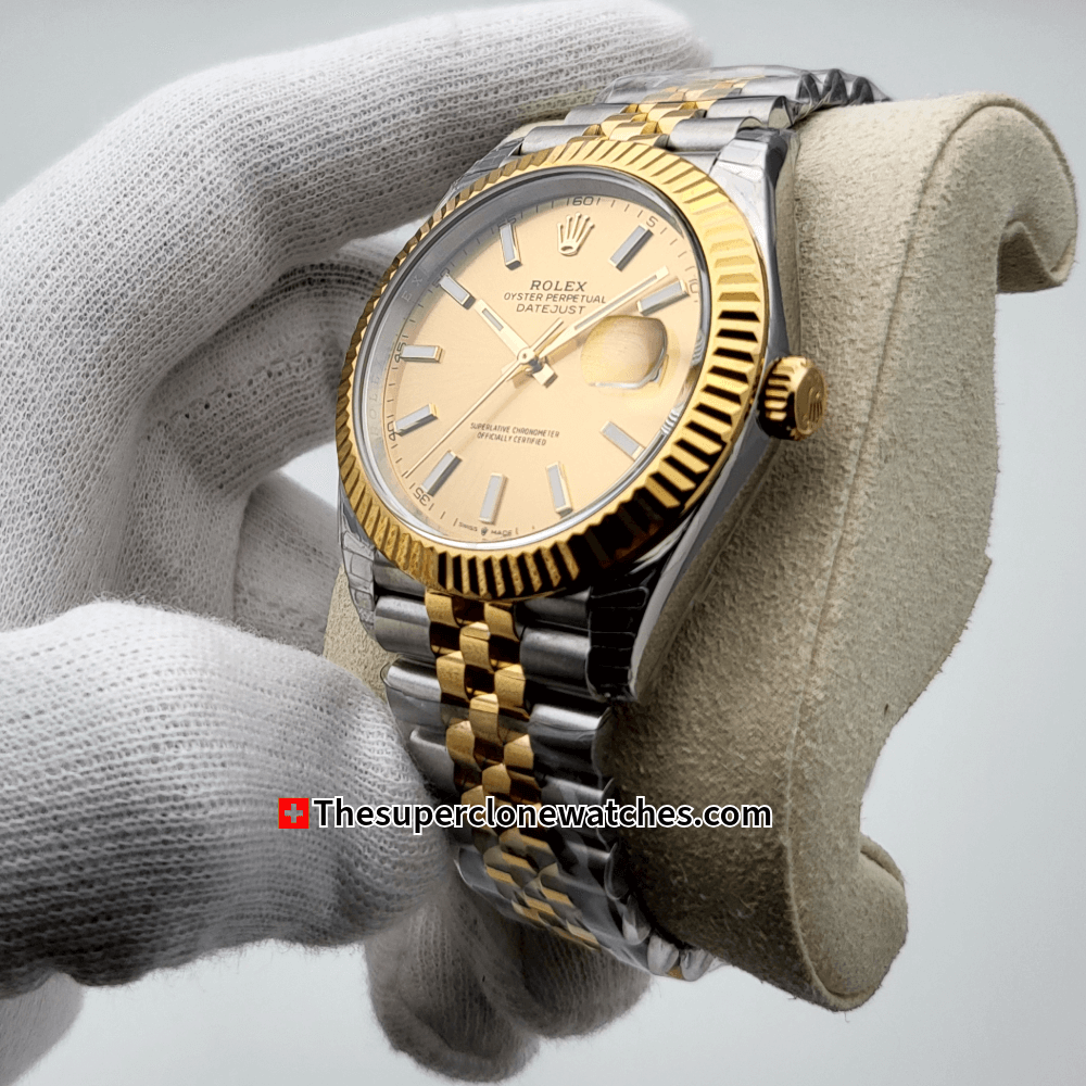 Rolex Datejust Oystersteel and Yellow Gold Champagne-Colour Dial Exact 1:1 Super Clone 3235 Swiss Movement Replica Watch Ref-126333