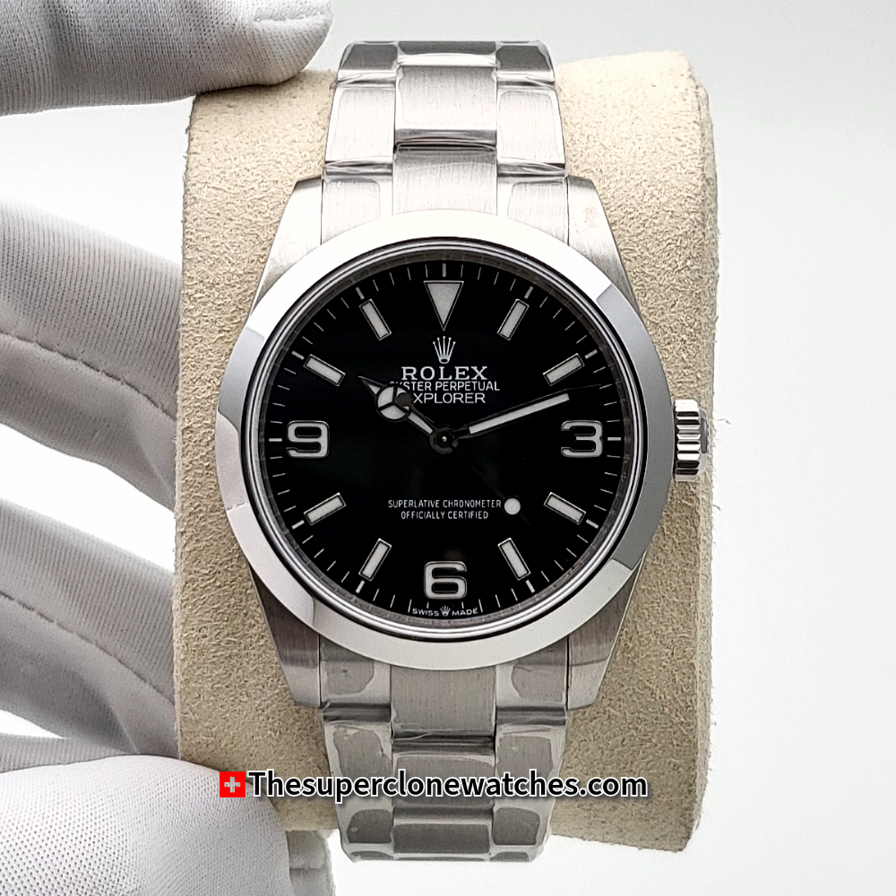 Rolex Explorer Black Dial Oystersteel Bracelet Exact 1:1 Super Clone 3230 Swiss Movement Replica Watch Ref-224270
