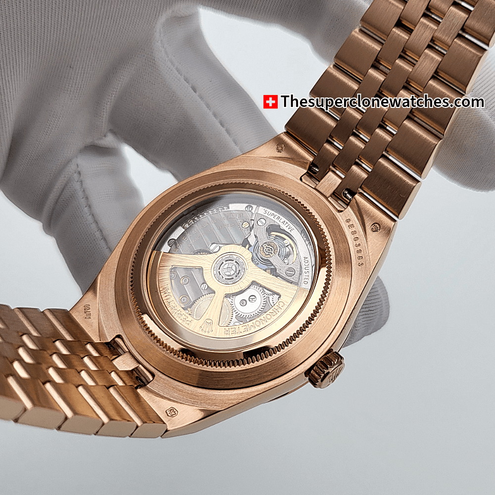 Rolex Land-Dweller 40mm Everose Gold White Honeycomb Motif Dial Exact 1:1 Super Clone 7135 Swiss Movement Replica Watch Ref-127335