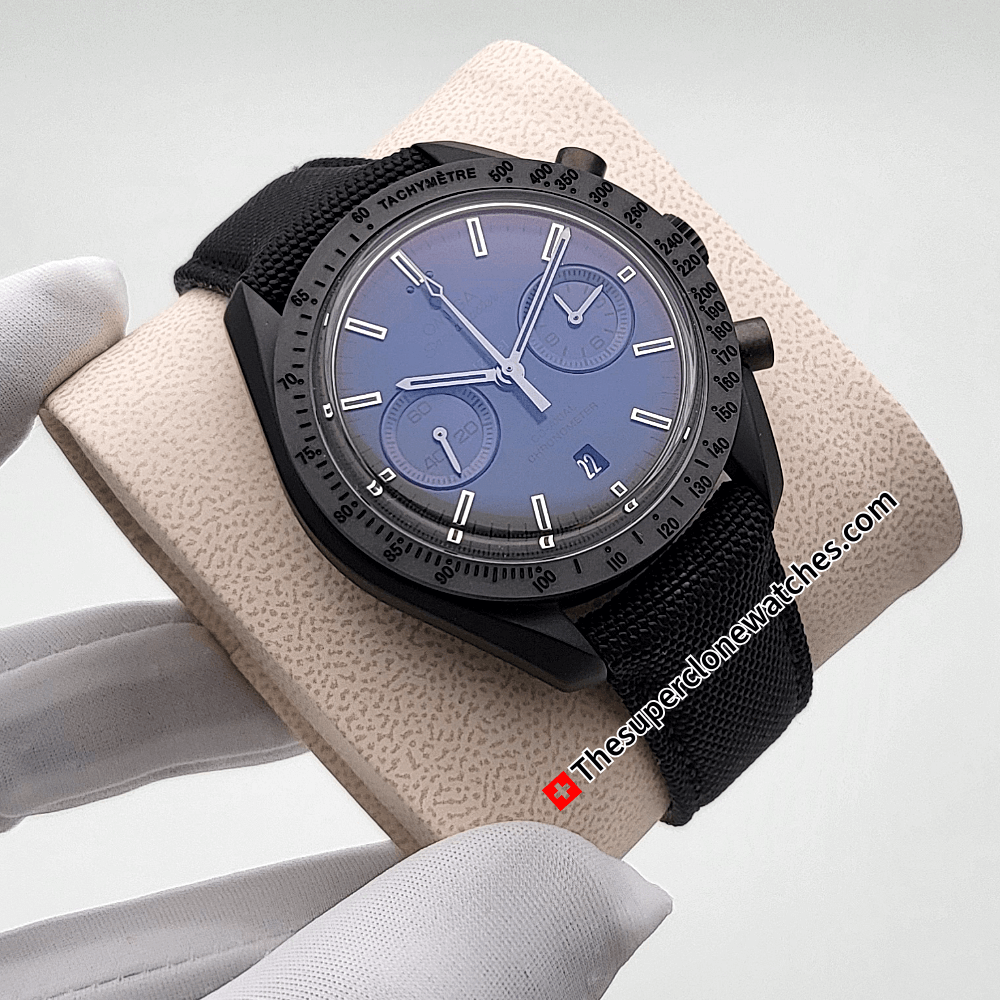 Omega Speedmaster Dark Side Of the Moon 44.25mm Black Ceramic On Coated Nylon Fabric Strap Exact 1:1 Top Quality Super Clone 9300 Swiss Movement Replica Watch