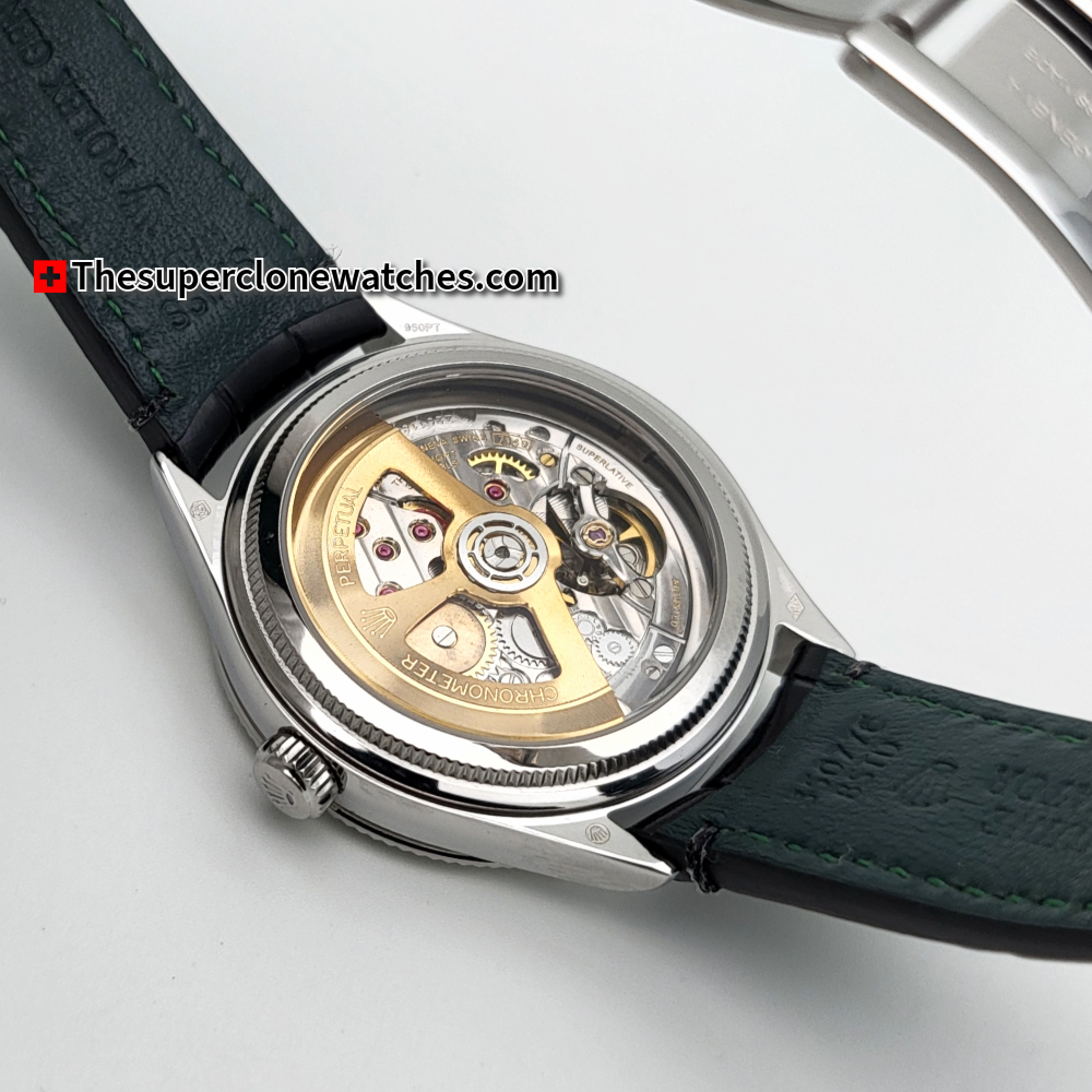 Rolex 1908 18kt White Gold Intense Black Dial Alligator Strap Exact 1:1 Super Clone 7140 Swiss Movement Replica Watch Ref-52509