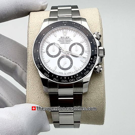 Rolex Cosmograph Daytona Panda White Dial Exact 1:1 Super Clone 4131 Swiss Movement Replica Watch Ref-126500LN
