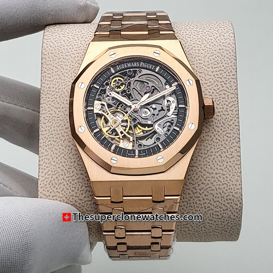 Audemars Piguet Royal Oak Double Balance Wheel Openworked 18kt Rose Gold Exact 1:1 Super Clone 3132 Swiss Movement Replica Watch