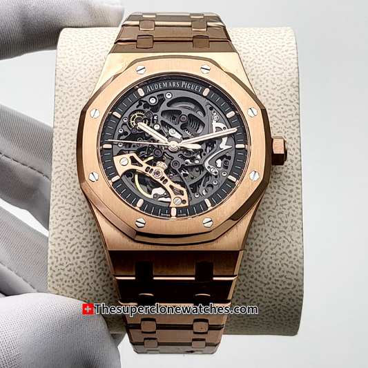 Audemars Piguet Royal Oak Double Balance Wheel Openworked 18kt Rose Gold Exact 1:1 Super Clone 3132 Swiss Movement Replica Watch