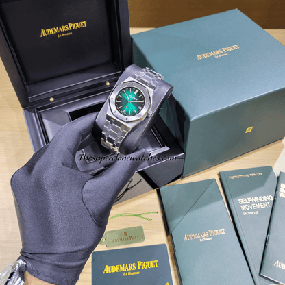 Audemars Piguet Royal Oak Jumbo Extra-Thin Platinum Smoked Green Dial Exact 1:1 Super Clone 2121 Swiss Movement Replica Watch