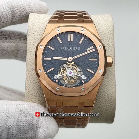 Audemars Piguet Royal Oak Tourbillon Pink Gold Blue Sunray Dial Exact 1:1 Super Clone 2924 Swiss Movement Replica Watch