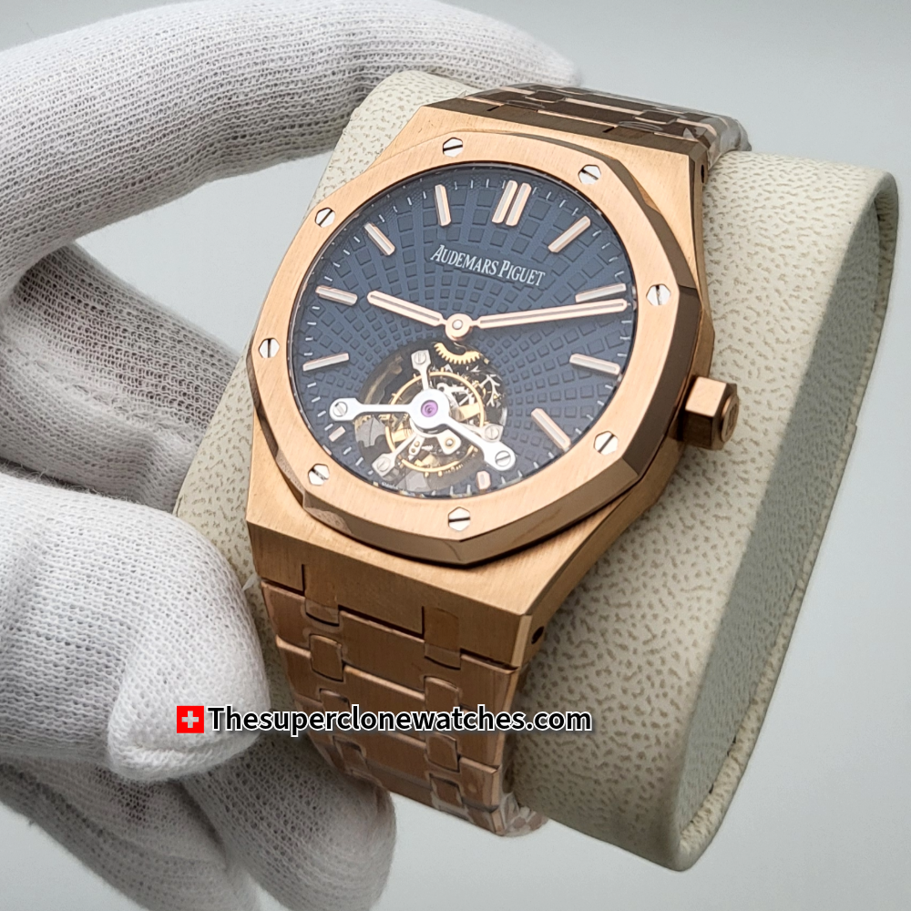 Audemars Piguet Royal Oak Tourbillon Pink Gold Blue Sunray Dial Exact 1:1 Super Clone 2924 Swiss Movement Replica Watch