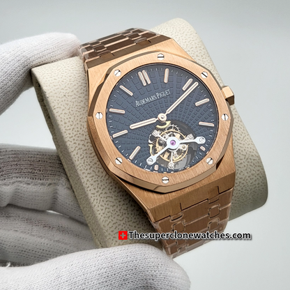 Audemars Piguet Royal Oak Tourbillon Pink Gold Blue Sunray Dial Exact 1:1 Super Clone 2924 Swiss Movement Replica Watch