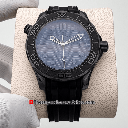 Omega Seamaster Diver 300M Black Ceramic On Rubber Strap Black Dial Exact 1:1 Super Clone 8806 Swiss Movement Replica Watch