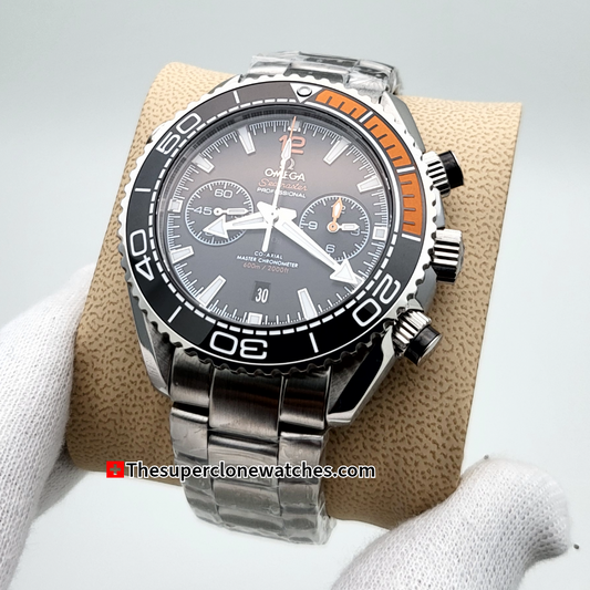 Omega Seamaster Planet Ocean 600M Chronograph Steel On Steel Black Dial Exact 1:1 Super Clone 9900 Swiss Movement Replica Watch