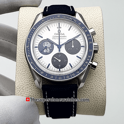 Omega Speedmaster Anniversary Series Silver Snoopy Award” 50th Anniversary 42mm Steel on Coated Nylon Fabric Strap Exact 1:1 Super Clone 3861 Swiss Movement Replica Watch