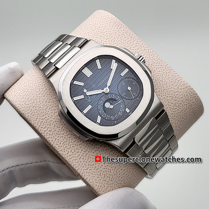 Patek Philippe Nautilus Moon Phase Power Reserve 5712/1A-001 Black-Blue Dial Exact 1:1 Super Clone 240 PS IRM CLU Swiss Movement Replica Watch