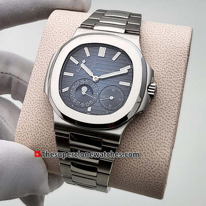 Patek Philippe Nautilus Moon Phase Power Reserve 5712/1A-001 Black-Blue Dial Exact 1:1 Super Clone 240 PS IRM CLU Swiss Movement Replica Watch