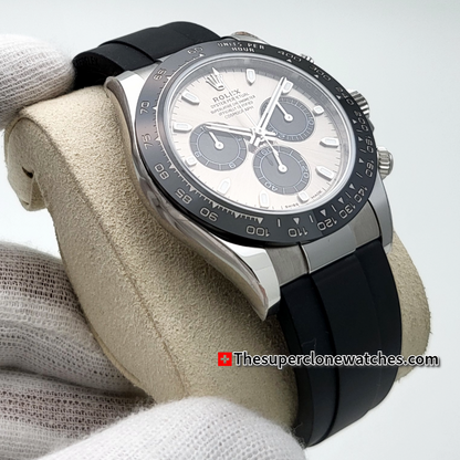 Rolex Cosmograph Daytona 18kt White Gold Oysterflex Steel Dial Exact 1:1 Super Clone 4130 Swiss Movement Replica Watch