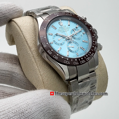 Rolex Cosmograph Daytona Platinum Ice Blue Dial With Diamond Exact 1:1 Super Clone 4130 Swiss Movement Replica Watch