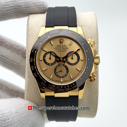 Rolex Cosmograph Daytona 18kt Yellow Gold Oysterflex Golden Dial Exact 1:1 Super Clone 4131 Swiss Movement Replica Watch