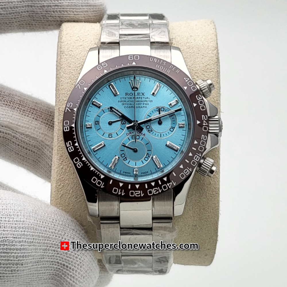 Rolex Cosmograph Daytona Platinum Ice Blue Dial With Diamond Exact 1:1 Super Clone 4130 Swiss Movement Replica Watch