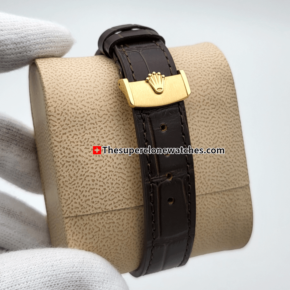 Rolex 1908 18kt Yellow Gold Intense White Dial Alligator Strap Exact 1:1 Super Clone 7140 Swiss Movement Replica Watch Ref-52508