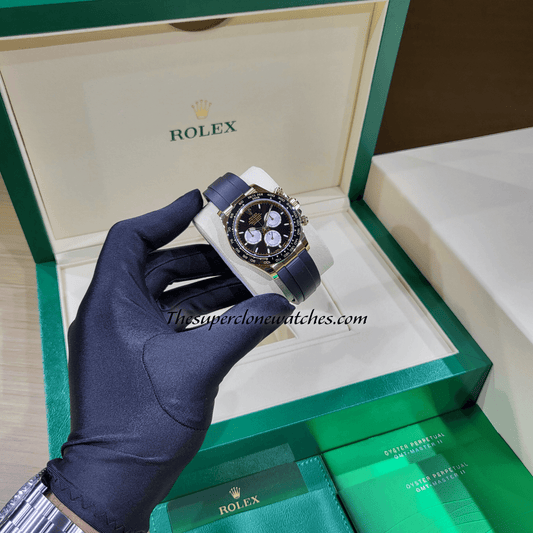 Rolex Cosmograph Daytona 18kt Everose Gold Oysterflex Bright Black and Sundust Dial Exact 1:1 Super Clone 4131 Swiss Movement Replica Watch Ref-126515LN