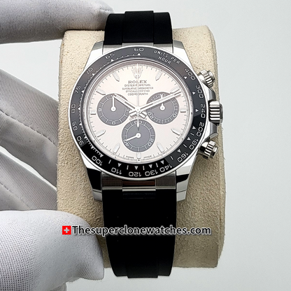 Rolex Cosmograph Daytona 18kt White Gold Oysterflex Steel Dial Exact 1:1 Super Clone 4131 Swiss Movement Replica Watch Ref-126519LN