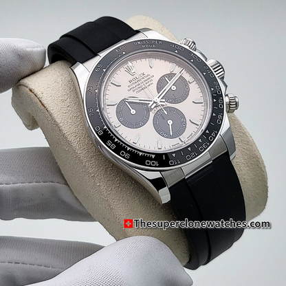 Rolex Cosmograph Daytona 18kt White Gold Oysterflex Steel Dial Exact 1:1 Super Clone 4131 Swiss Movement Replica Watch Ref-126519LN