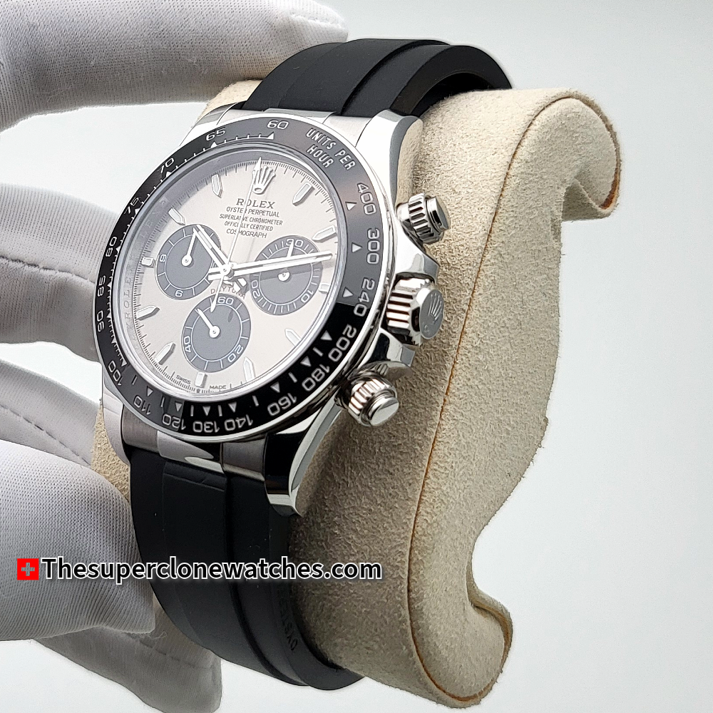 Rolex Cosmograph Daytona 18kt White Gold Oysterflex Steel Dial Exact 1:1 Super Clone 4131 Swiss Movement Replica Watch Ref-126519LN