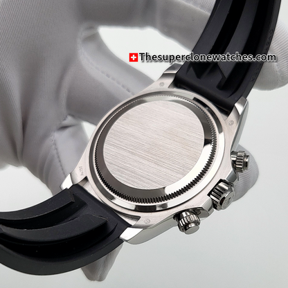 Rolex Cosmograph Daytona 18kt White Gold Oysterflex Steel Dial Exact 1:1 Super Clone 4131 Swiss Movement Replica Watch Ref-126519LN