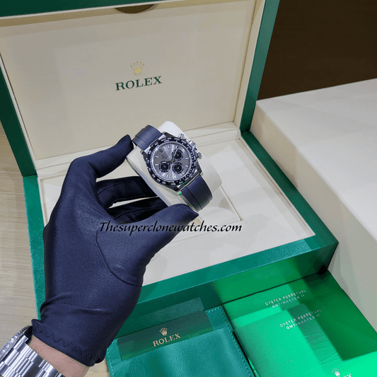 Rolex Cosmograph Daytona 18kt White Gold Oysterflex Steel Dial Exact 1:1 Super Clone 4131 Swiss Movement Replica Watch Ref-126519LN