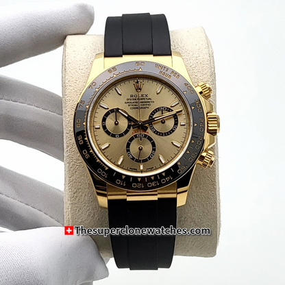 Rolex Cosmograph Daytona 18kt Yellow Gold Oysterflex Golden Dial Exact 1:1 Super Clone 4131 Swiss Movement Replica Watch Ref-126518LN