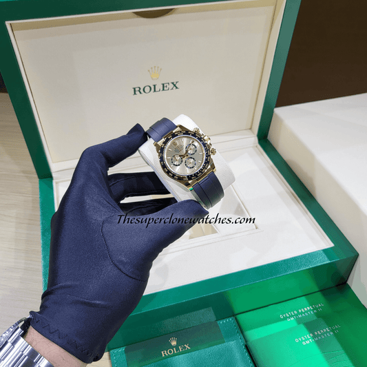 Rolex Cosmograph Daytona 18kt Yellow Gold Oysterflex Golden Dial Exact 1:1 Super Clone 4131 Swiss Movement Replica Watch Ref-126518LN