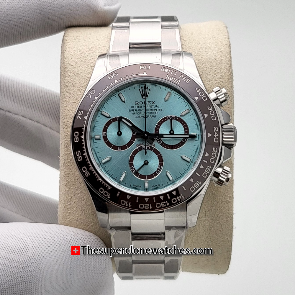 Rolex Cosmograph Daytona Platinum Ice Blue Dial Exact 1:1 Super Clone 4131 Swiss Movement Replica Watch