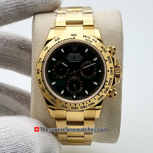 Rolex Cosmograph Daytona Yellow Gold Green Dial Exact 1:1 Super Clone 4130 Swiss Movement Replica Watch