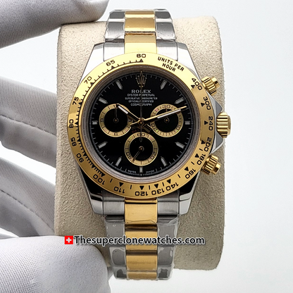 Rolex Cosmograph Daytona Yellow Rolesor Black Dial Exact 1:1 Super Clone 4131 Swiss Movement Replica Watch Ref-126503