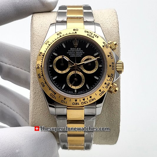 Rolex Cosmograph Daytona Yellow Rolesor Black Dial Exact 1:1 Super Clone 4131 Swiss Movement Replica Watch Ref-126503