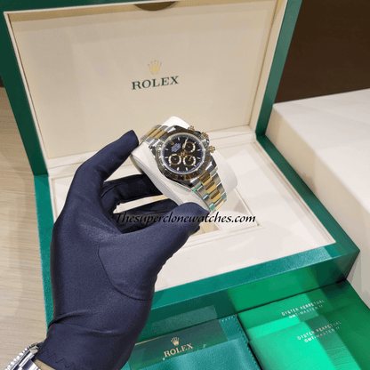 Rolex Cosmograph Daytona Yellow Rolesor Black Dial Exact 1:1 Super Clone 4131 Swiss Movement Replica Watch Ref-126503