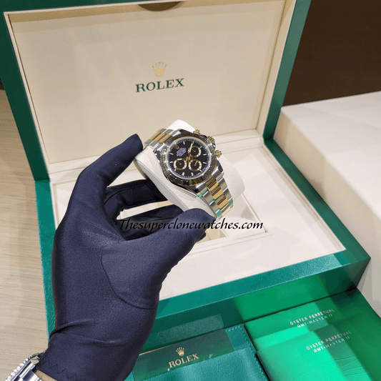 Rolex Cosmograph Daytona Yellow Rolesor Black Dial Exact 1:1 Super Clone 4131 Swiss Movement Replica Watch Ref-126503