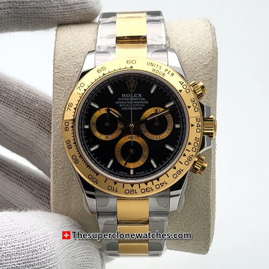 Rolex Cosmograph Daytona Yellow Rolesor Black Dial Exact 1:1 Super Clone 4131 Swiss Movement Replica Watch