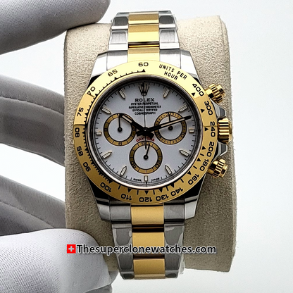 Rolex Cosmograph Daytona Yellow Rolesor White Dial Exact 1:1 Super Clone 4131 Swiss Movement Replica Watch Ref-126503