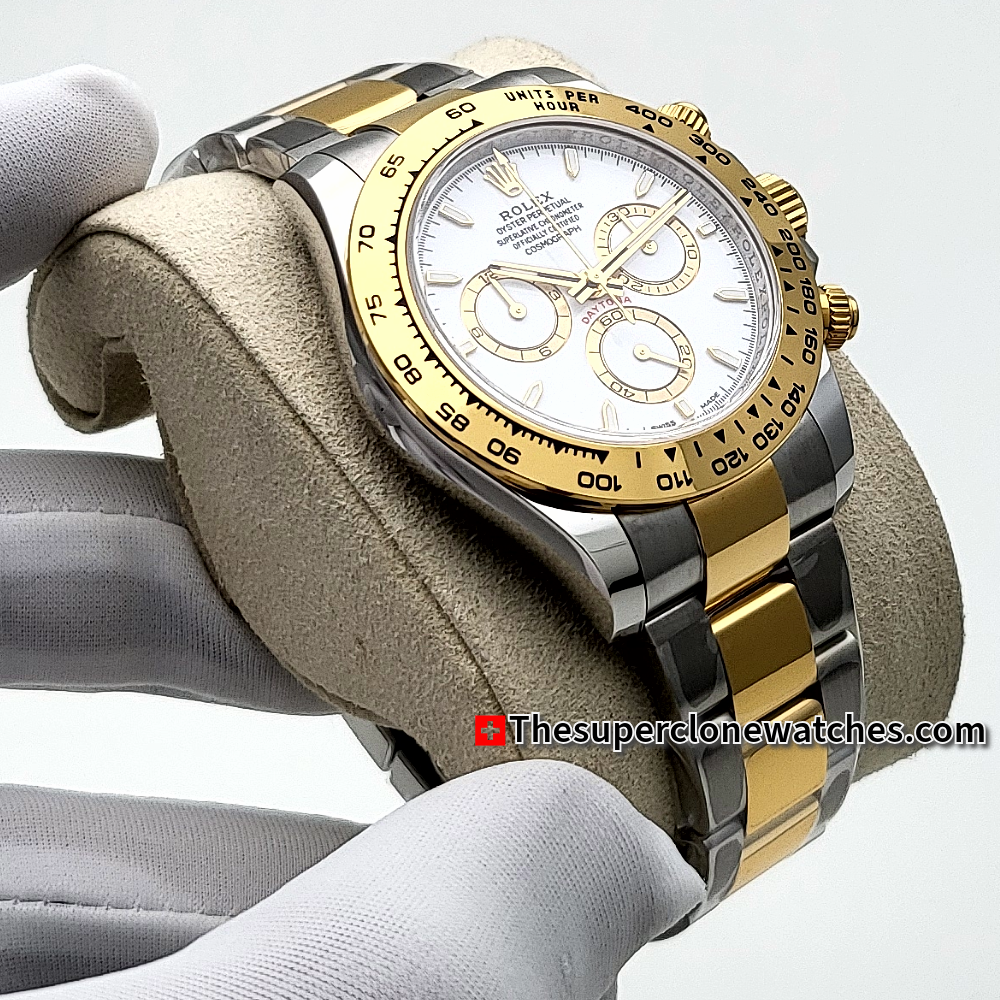 Rolex Cosmograph Daytona Yellow Rolesor White Dial Exact 1:1 Super Clone 4131 Swiss Movement Replica Watch Ref-126503