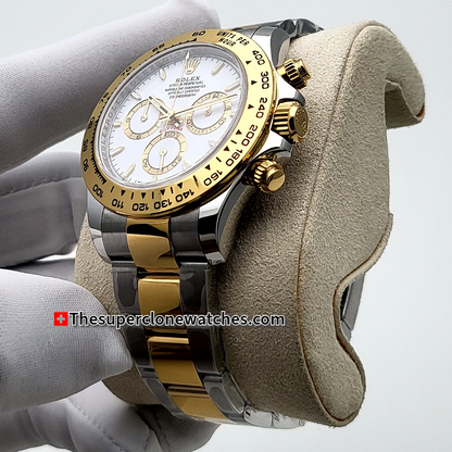 Rolex Cosmograph Daytona Yellow Rolesor White Dial Exact 1:1 Super Clone 4131 Swiss Movement Replica Watch Ref-126503