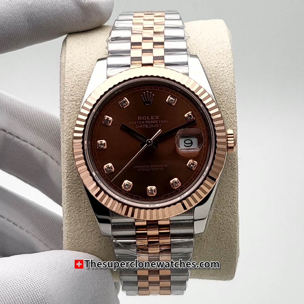 Rolex Datejust Oystersteel and Everose Gold Chocolate with Diamonds Set Dial Exact 1:1 Super Clone 3235 Swiss Movement Replica Watch Ref-126331