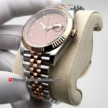 Rolex Datejust Oystersteel and Everose Gold Chocolate with Diamonds Set Dial Exact 1:1 Super Clone 3235 Swiss Movement Replica Watch Ref-126331