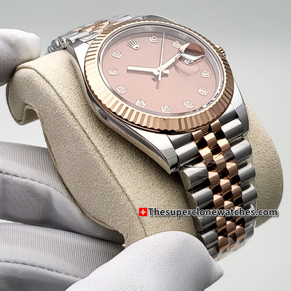 Rolex Datejust Oystersteel and Everose Gold Chocolate with Diamonds Set Dial Exact 1:1 Super Clone 3235 Swiss Movement Replica Watch Ref-126331